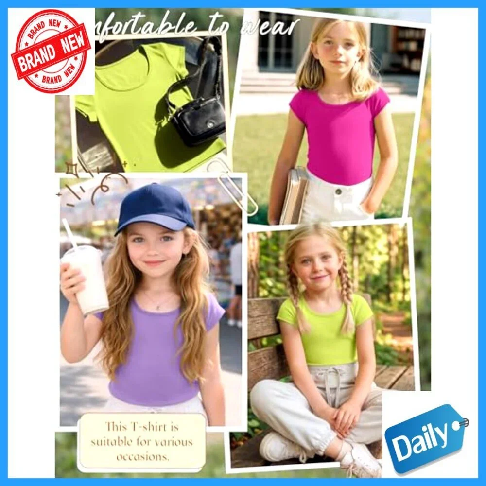 Girls Slim Fit Cap Sleeve Tees 3-Pack Summer Tops Ages 5-14